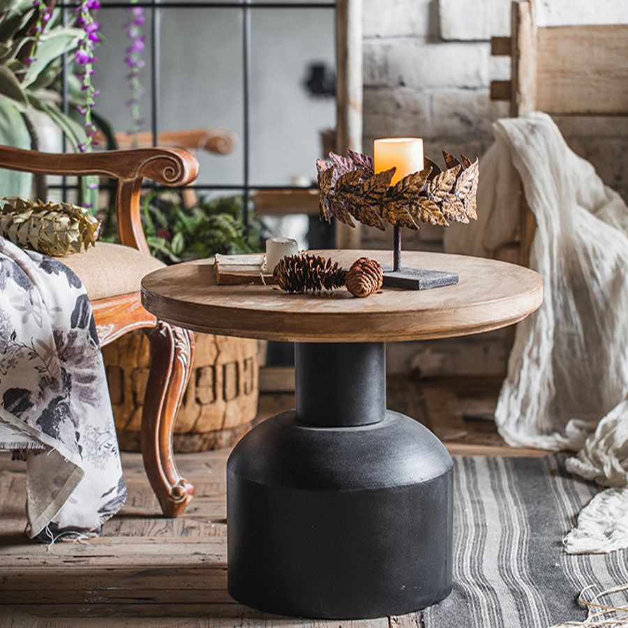 Tavolino in legno tondo rotondo superiore 19,7 "/25,6" tavolino in metallo alto