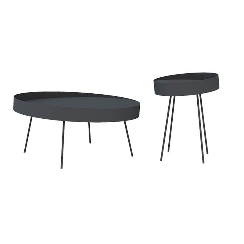 Mesa de centro redonda de hierro de mediados de siglo, juego de mesa de cóctel con tapa de bandeja de 2 piezas