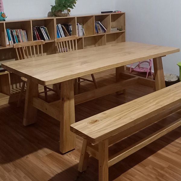 Rectangle Pine Wood Dining Table Modern Table in Nature with Wooden Trestle Base Clearhalo ' dining_table' 'Dining Tables & Seating' 'Dining Tables' 'furn' 'furn_dining_table' 'Furniture' 'furniture_dining_table' 'Kitchen & Dining Furniture' 'kitchen&dining_furn' 'kitchen' 'kitchen_dining_table' 1200x1200_3d69af55-37e7-4a78-b436-00bfd8543412