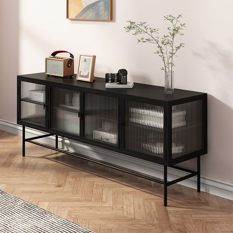 Industrial Metal and Glass TV Media Console 4-Door TV Media Stand Clearhalo 'furn' 'furn_tv_stands_entertainment_centers' 'Furniture' 'Living Room Furniture' 'TV Stands & Entertainment Centers' 'TV Stands & Media Storage Furniture' 'tv_stands_entertainment_centers' 1200x1200_3d6a25a6-1eb8-4503-ad66-b30237668cff