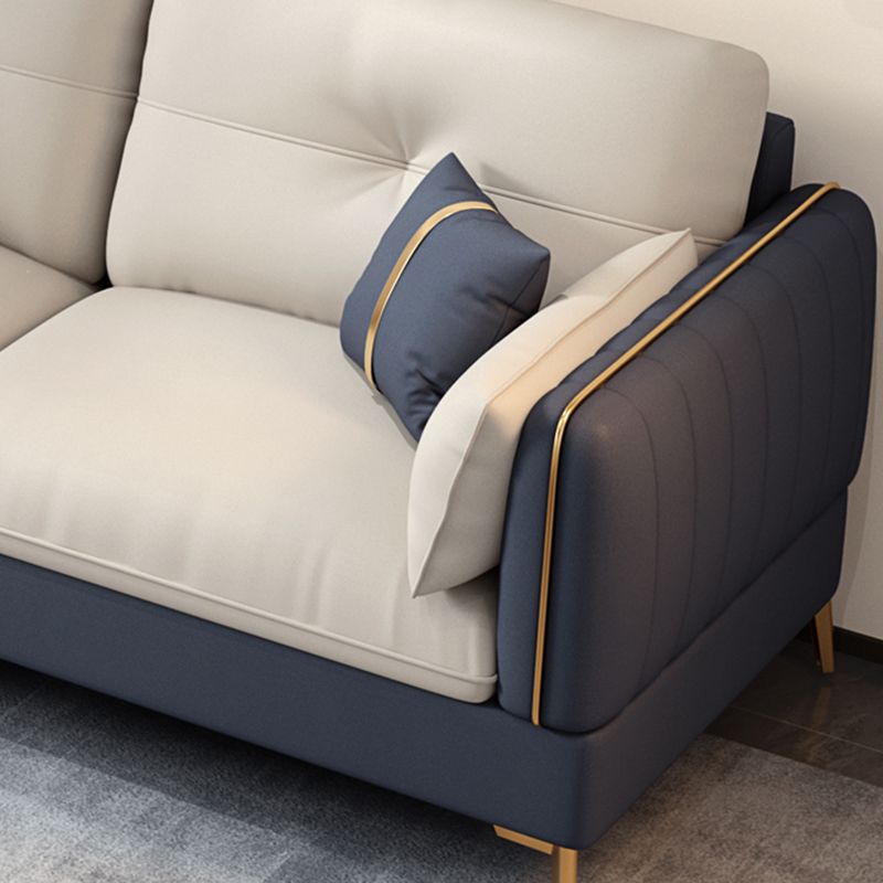 Scandinavian Stain-Resistant Faux Leather Tufted Back Beige Sofa & Chaise