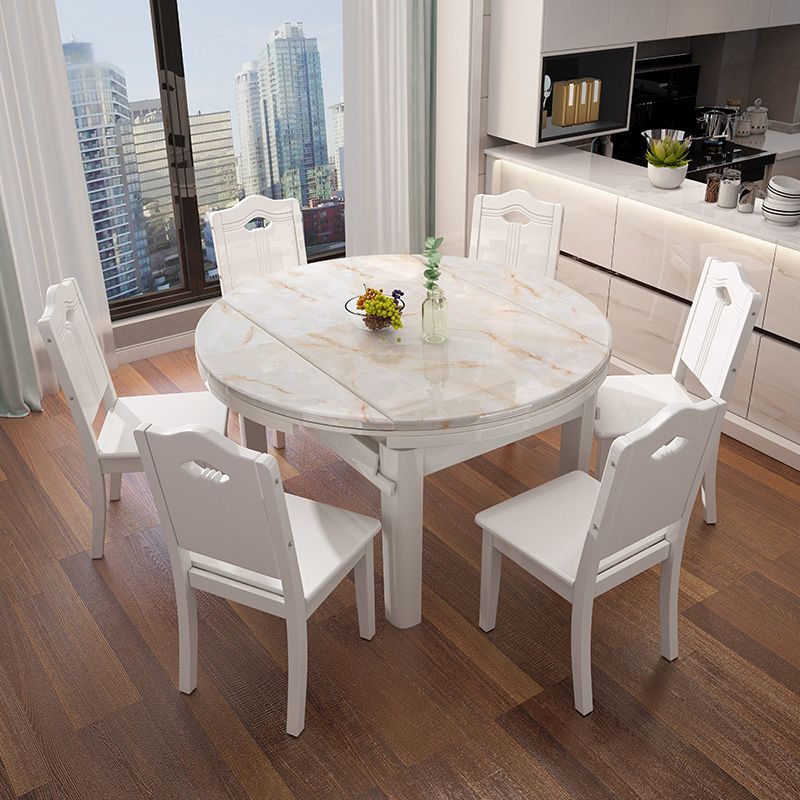 Faux Marble Top 7 Piece Dining Room Chair and Table Set in White Clearhalo 'Dining Room Sets' 'Dining Tables & Seating' 'dining_room_set' 'furn' 'furn_dining_room_set' 'Furniture' 'Kitchen & Dining Furniture' 1200x1200_3d6f062f-652a-483a-ac5c-c93d35db19e0