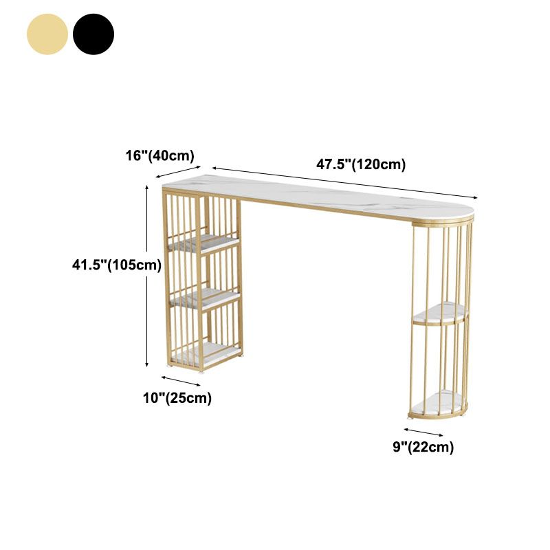 White Stone Indoor Glam Bar Dining Table Iron Double Pedestal Bistro Table with Shelve Clearhalo 'Bar Furniture' 'Bar Tables' 'bar_tables' 'furn' 'furn_bar_tables' 'Furniture' 'furniture_bar_tables' 'Kitchen & Dining Furniture' 'kitchen&dining_furn' 'kitchen' 1200x1200_3d70d4b1-0884-4e4a-bce6-970fd0fb78f3