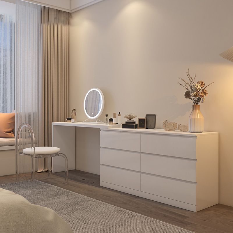 Modern Bright White With Drawer Bedroom Lighted Mirror Solid Wood Dressing Table Clearhalo 'Bedroom Furniture' 'furn' 'furn_makeup_vanities' 'Furniture' 'Makeup Vanities' 'makeup_vanities' 1200x1200_3d726120-e08d-4751-a9d3-6ec2a210dee6