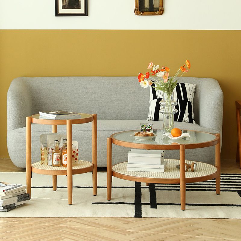 Tropical Round Cocktail Table Storage Solid Wood Coffee Cocktail Table Clearhalo 'Coffee & Accent Tables' 'Coffee Tables' 'coffee_tables' 'furn' 'furn_coffee_tables' 'Furniture' 'Living Room Furniture' 1200x1200_3d742d19-f892-4837-bfd2-cb98859dd865