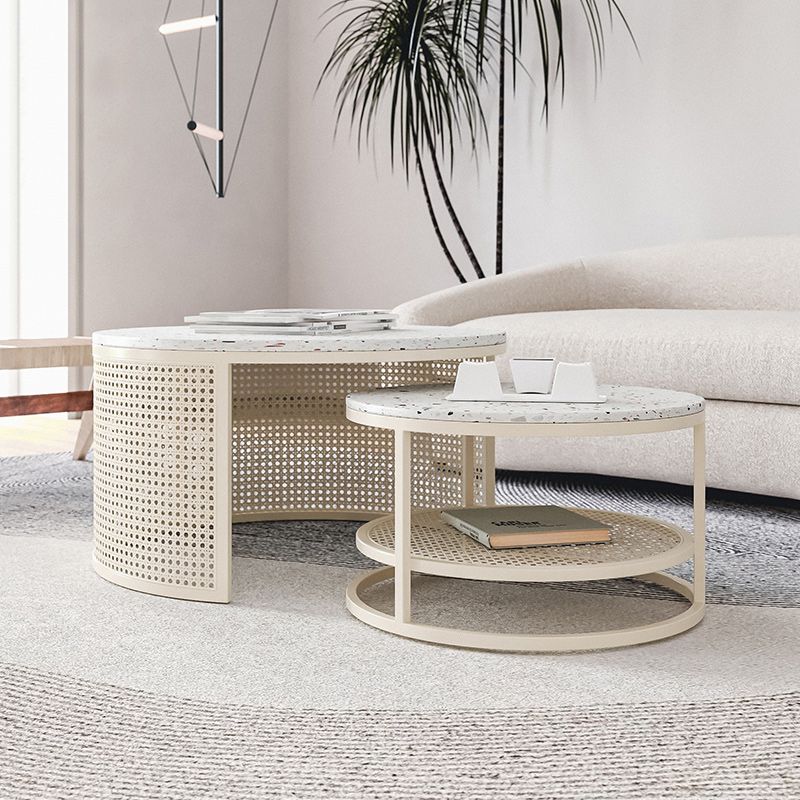 Contemporary Coffee Table White Round Slate Coffee Cocktail Table Clearhalo 'Coffee & Accent Tables' 'Coffee Tables' 'coffee_tables' 'furn' 'furn_coffee_tables' 'Furniture' 'Living Room Furniture' 1200x1200_3d761bbe-7dc8-4a45-9f66-0f12c9c40e0c
