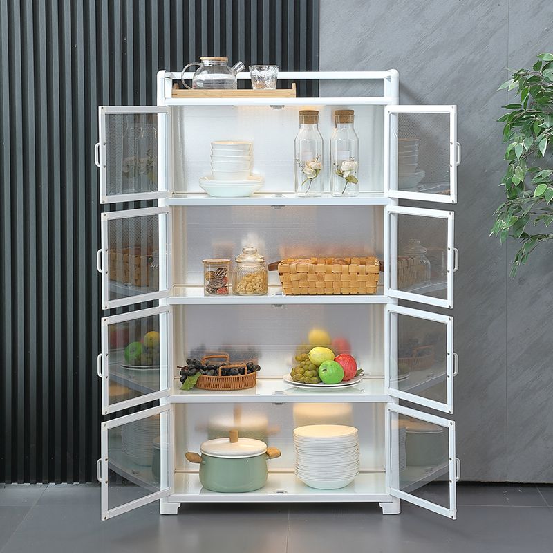 White Metal Sideboard with Glass Doors Modern Indoor Dining Server with Cabinets Clearhalo 'buffet_sideboard' 'Buffets & Sideboards' 'furn' 'furn_buffet_sideboard' 'Furniture' 'Kitchen & Dining Furniture' 1200x1200_3d786df3-c4d7-4efe-890a-e084d283c017