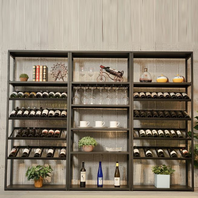 Botella de vino moderna y rejilla de vidrio Rack de vino de metal con estante