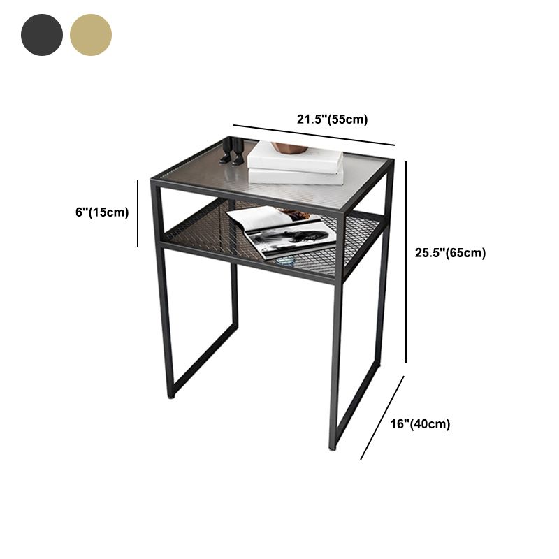 Modern Rectangular Glass Top Side Table Iron Frame End Table with Shelf