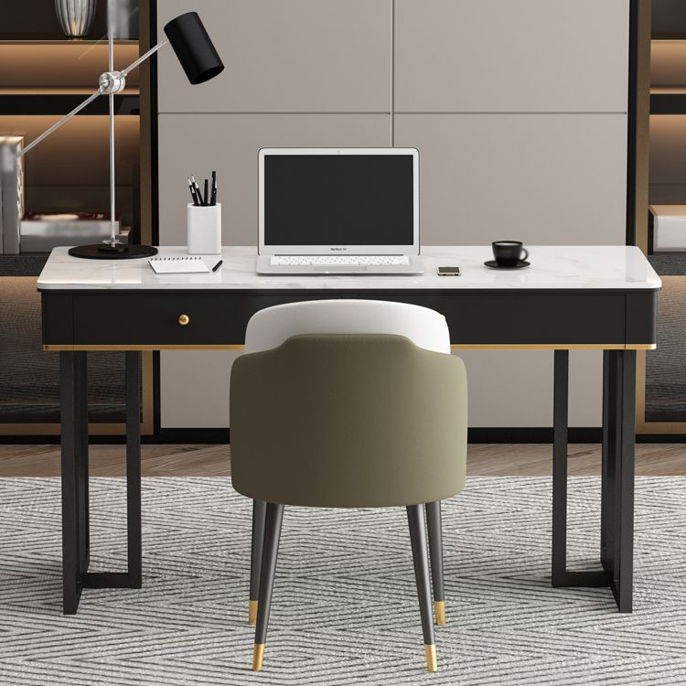 Modern 2-drawer Office Desk Sintered Stone Home Desk with Metal Base Clearhalo 'furn' 'furn_office_desk' 'Furniture' 'Office Desks' 'Office Furniture' 'office_desk' 1200x1200_3d7c73ea-50aa-463a-9ca7-3ee4c7ddbfdb