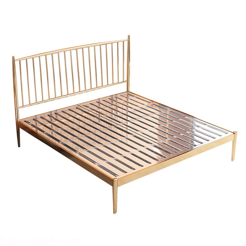 Modern Slat Bed Spindle Metal Open-Frame Bed with Legs in Gold