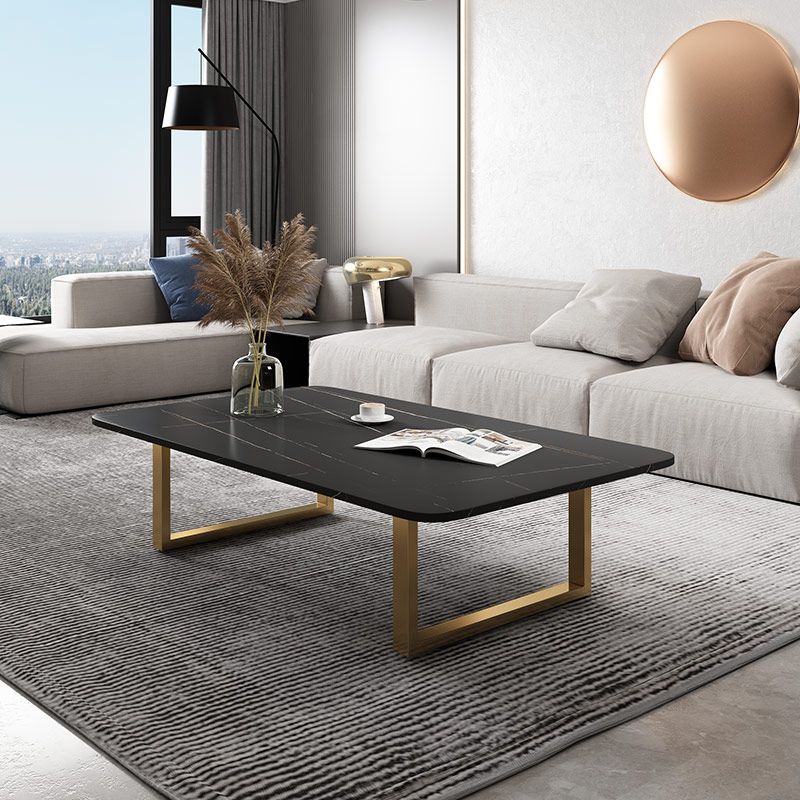 Glam Slate Rectangle Coffee Table with Golden Sled Base Coffee Table Set