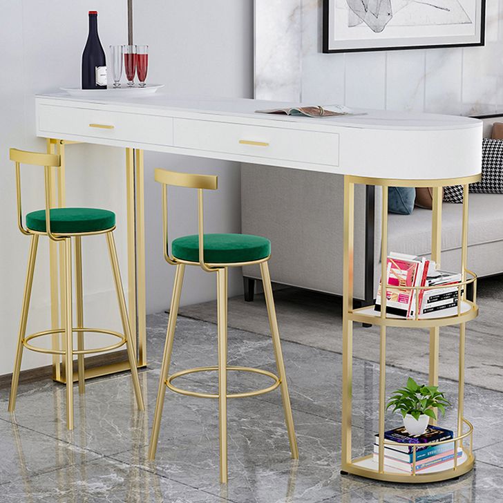Stone Indoor Glam Bar Dining Table Gold Iron Double Pedestal Bistro Table with Drawer Clearhalo 'Bar Furniture' 'Bar Tables' 'bar_tables' 'furn' 'furn_bar_tables' 'Furniture' 'furniture_bar_tables' 'Kitchen & Dining Furniture' 'kitchen&dining_furn' 'kitchen' 1200x1200_3d86fb5f-8b9c-479b-911d-9b34538d6cc4