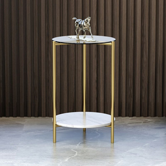 23.62" Tall Modernism Side Table Gold Glass Top Side End Table