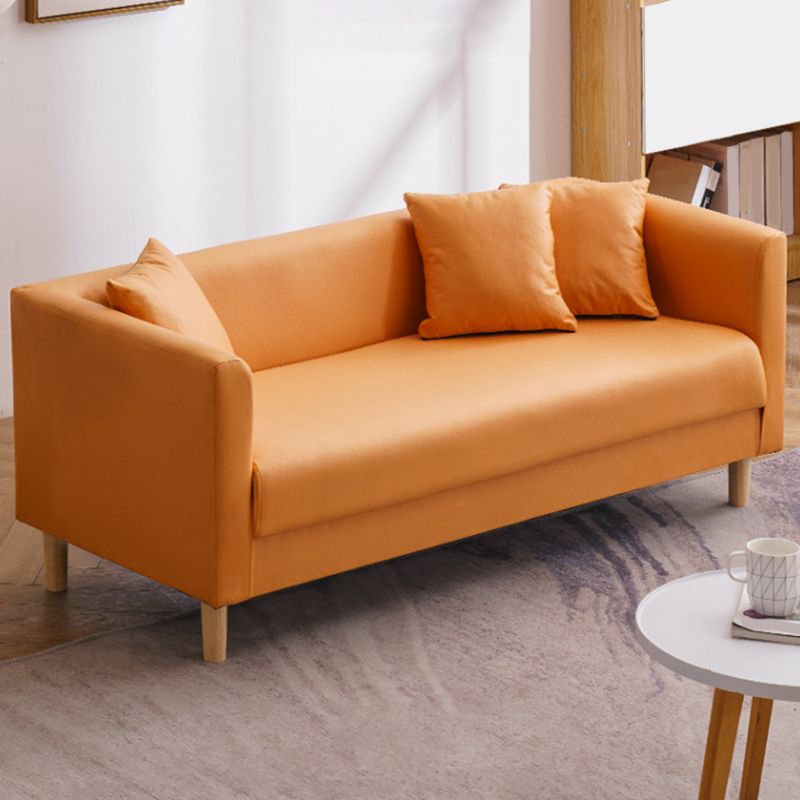 Faux Leather Tuxedo Arm Sofa Scandinavian Single Cushion Sofa with Pillows