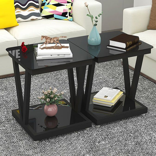 Tavolo laterale superiore in vetro quadrato 23,6 "TASK BASE TRESTOLE ALLA ACCIAIO con scaffale