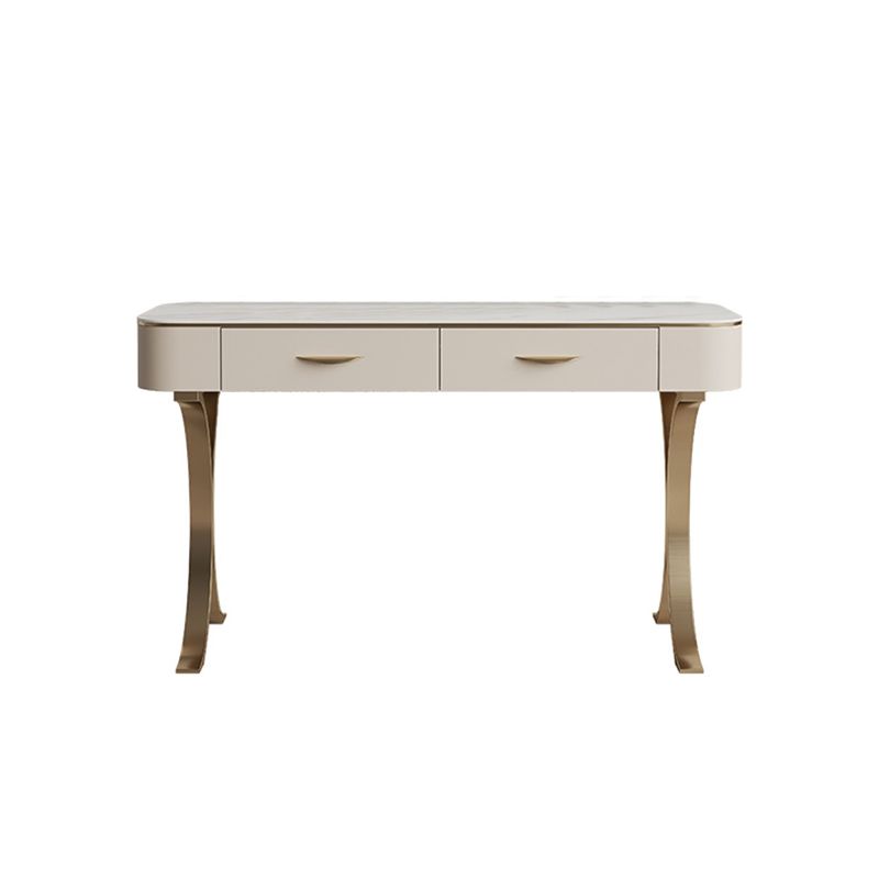 Metal with Padded Stool Vanity Table Luxurious Makeup Desk in Beige