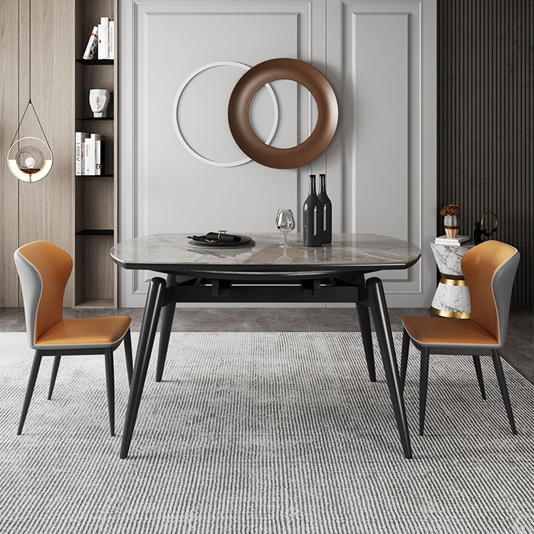 Sintered Stone Top Extendable Round Table for Restaurant Modern Dining Table with Black 4 Legs Clearhalo ' dining_table' 'Dining Tables & Seating' 'Dining Tables' 'furn' 'furn_dining_table' 'Furniture' 'furniture_dining_table' 'Kitchen & Dining Furniture' 'kitchen&dining_furn' 'kitchen' 'kitchen_dining_table' 1200x1200_3d931278-1741-4b46-8c72-d30a494b86b9