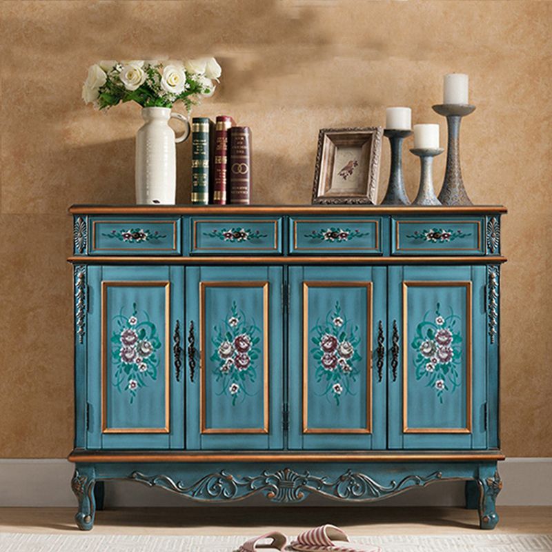 Industrial Cabriole Legs Accent Cabinet Solid Wood Oak Storage Cabinet with Drawer