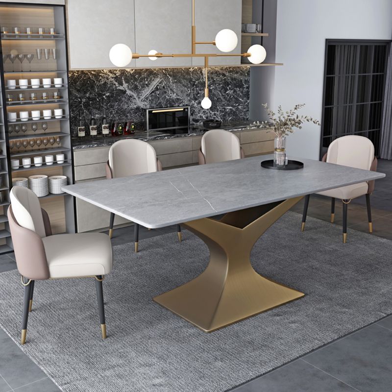 Rectangle Two-Color Dining Table Sintered Stone Table Glam with Pedestal Clearhalo ' dining_table' 'Dining Tables & Seating' 'Dining Tables' 'furn' 'furn_dining_table' 'Furniture' 'furniture_dining_table' 'Kitchen & Dining Furniture' 'kitchen&dining_furn' 'kitchen' 'kitchen_dining_table' 1200x1200_3d98f843-f0de-47af-8c35-7915682235e7