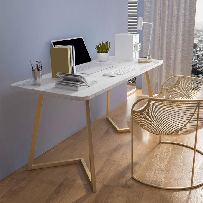 Escritorio de oficina de forma rectangular escritura de escritura blanca/gris para la oficina