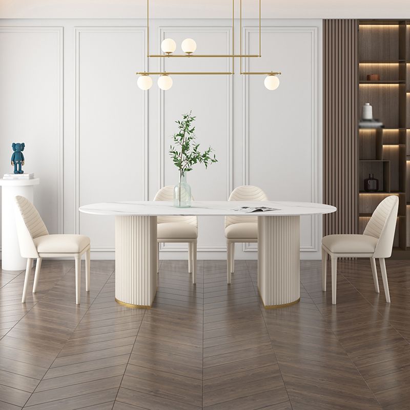 Metal Traditional Luxury Freeform Table Sintered Stone Table with Double Pedestal Clearhalo ' dining_table' 'Dining Tables & Seating' 'Dining Tables' 'furn' 'furn_dining_table' 'Furniture' 'furniture_dining_table' 'Kitchen & Dining Furniture' 'kitchen&dining_furn' 'kitchen' 'kitchen_dining_table' 1200x1200_3d9c64eb-7a2f-4b67-97c4-740e364cc7df