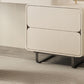 Contemporary Beige Makeup Vanity Desk with Drawers and Wooden Top