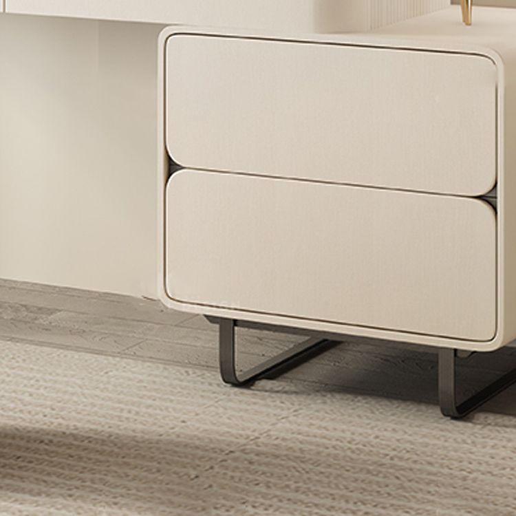 Contemporary Beige Makeup Vanity Desk with Drawers and Wooden Top
