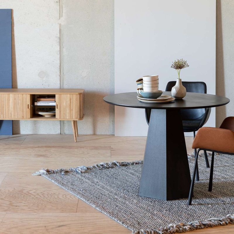 Modern Round Table Pine Solid Wood Pedestal Dining Table in Black Clearhalo 'Dining Tables & Seating' 'Dining Tables' 'dining_table' 'furn' 'furn_dining_table' 'Furniture' 'Kitchen & Dining Furniture' 1200x1200_3da13ca0-6258-4409-a9b2-3d12300ddf0c