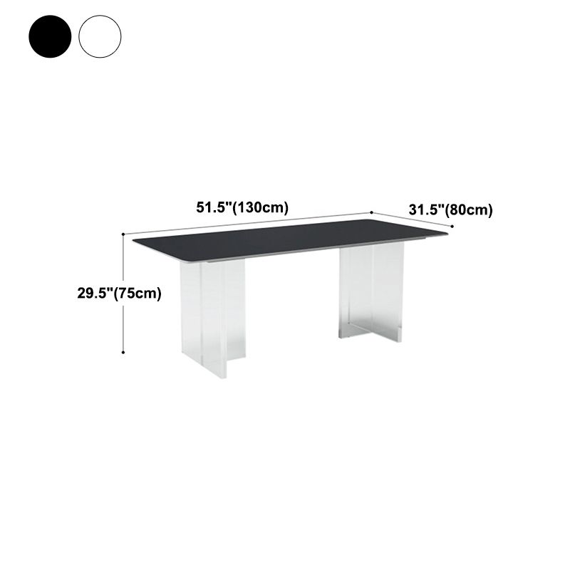 Rectangular Stone White-gray Dining Table Modern Furniture with Acrylic Double Pedestal