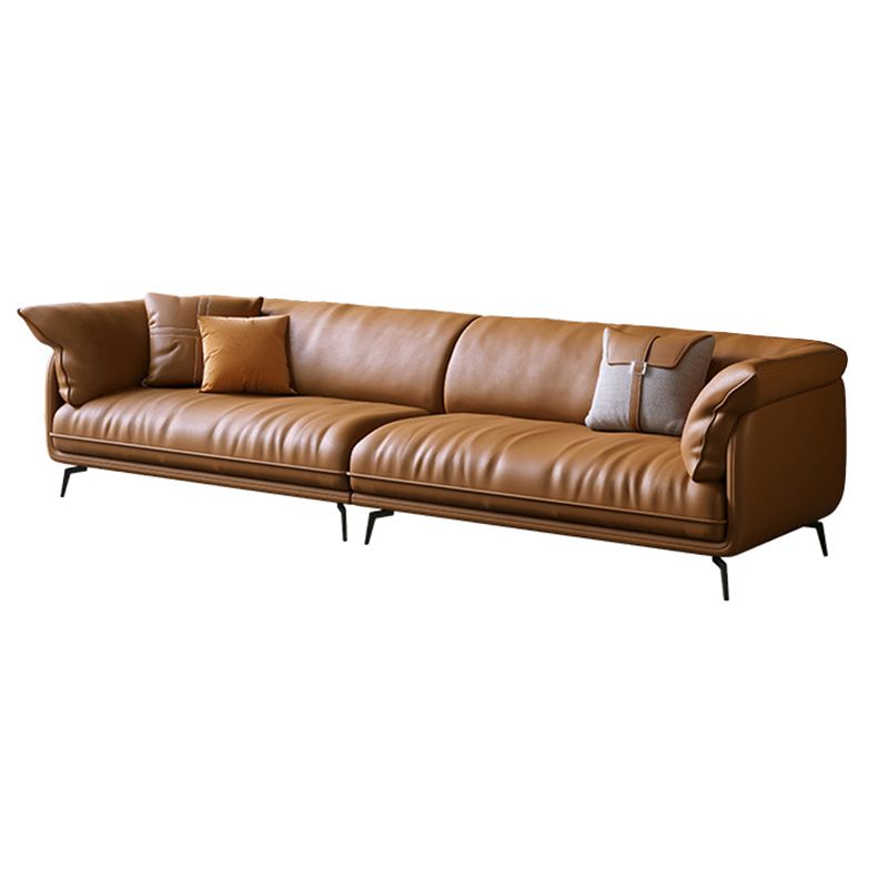 Modern Style with Pillow Back Leather/napa Upholstered Brown Sofa Clearhalo 'furn' 'furn_sofas' 'Furniture' 'furniture_sofas' 'kitchen' 'kitchen_sofas' 'Living Room Furniture' 'Sofa' 'sofas' 1200x1200_3da5065b-c043-4c00-a327-d3ea9389a590
