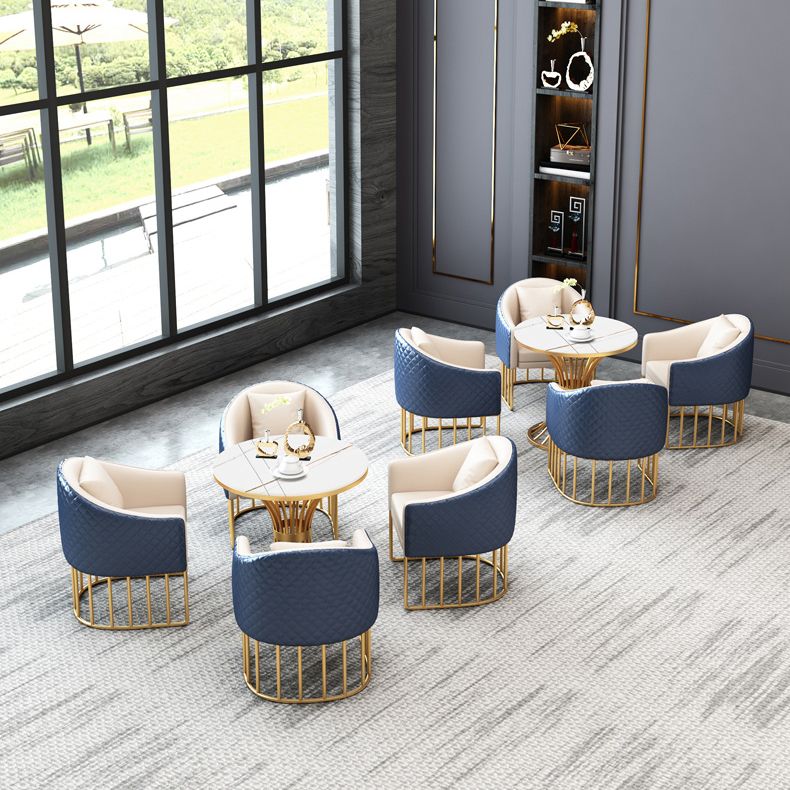 Modern Style Sintered Stone Dining Room Set with Round Table and Gold Leg Dining Table Furniture Clearhalo 'Dining Room Sets' 'Dining Tables & Seating' 'dining_room_set' 'furn' 'furn_dining_room_set' 'Furniture' 'furniture_dining_room_set' 'Kitchen & Dining Furniture' 'kitchen&dining_furn' 'kitchen' 1200x1200_3da5930b-361d-4eca-a6ba-0813804117fd