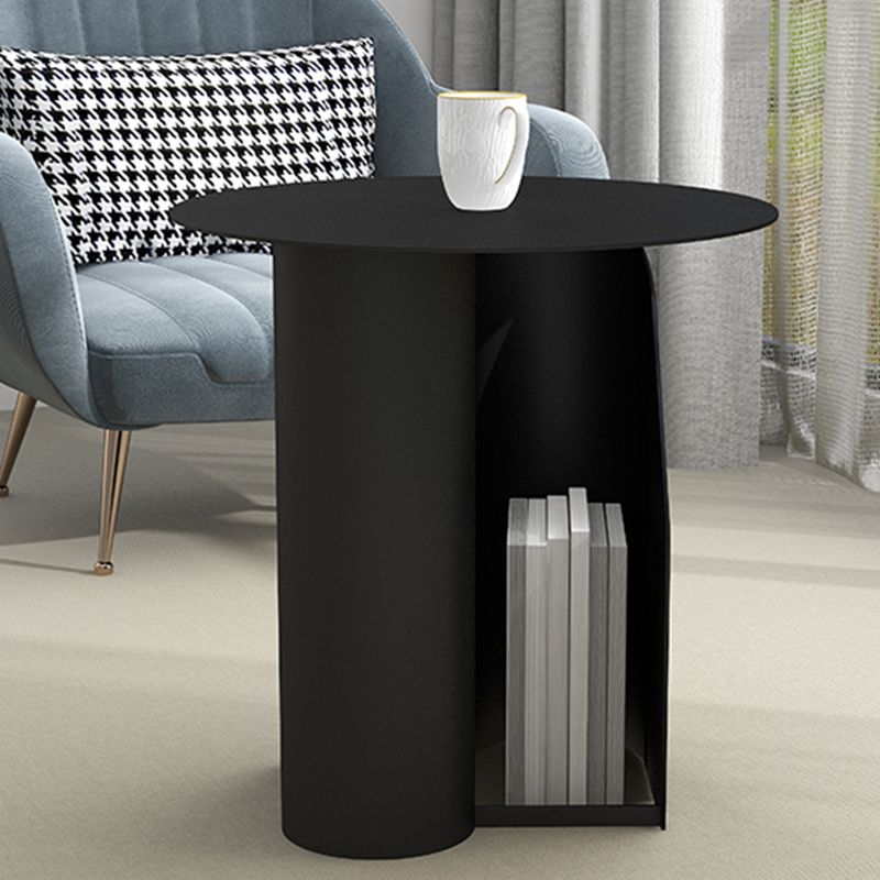 Dia 17.7" Metal Side Table Mid-Century Modern Pedestal End Table with Storage