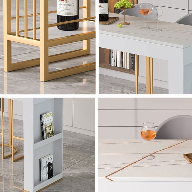 Tavolo da pranzo a bar in pietra bianca tradizionale tavolo da bar rettangolo di lusso con base in slitta in oro