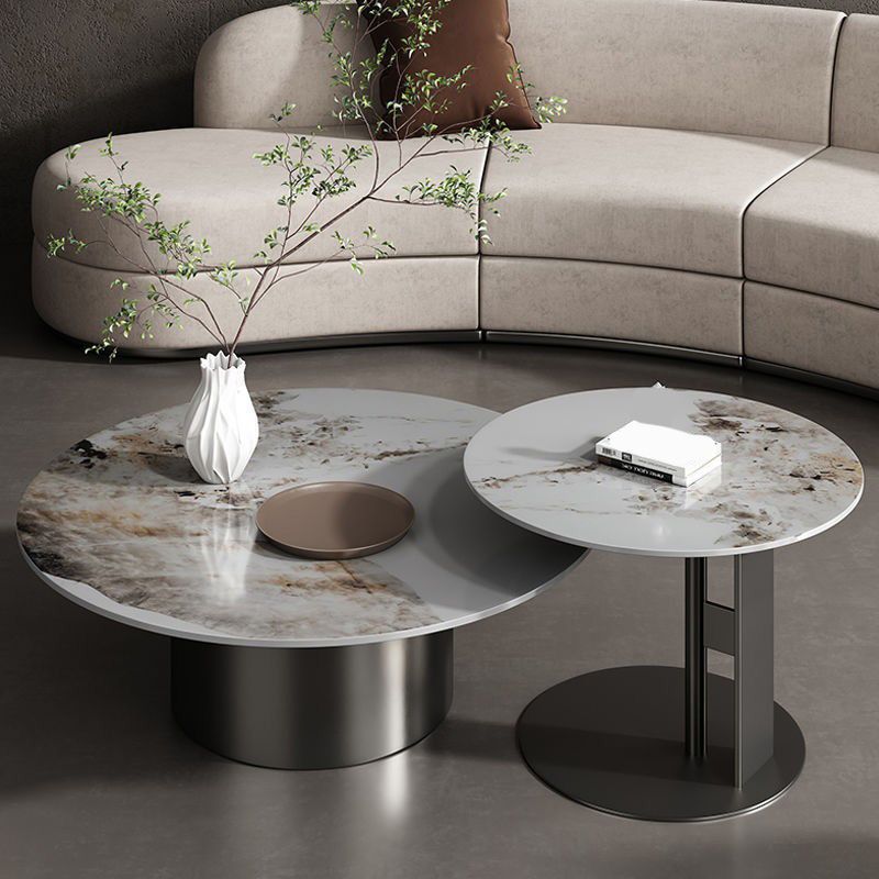 Modern Round Slate Cocktail Table Stainless Steel Pedestal Coffee Table Clearhalo 'Coffee & Accent Tables' 'Coffee Tables' 'coffee_tables' 'furn' 'furn_coffee_tables' 'Furniture' 'Living Room Furniture' 1200x1200_3dab67a4-60e2-4ad9-b597-4079062af05c