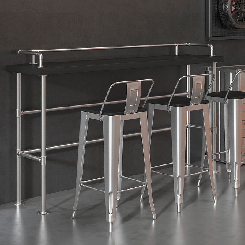 Industrial Black Wood Pub Table with Rectangle Table Top Silver Trestle Table - 42" H Clearhalo 'Bar Furniture' 'Bar Tables' 'bar_tables' 'furn' 'furn_bar_tables' 'Furniture' 'furniture_bar_tables' 'Kitchen & Dining Furniture' 1200x1200_3dadc4f4-77d9-4b14-a3a2-e44e6dc383dc