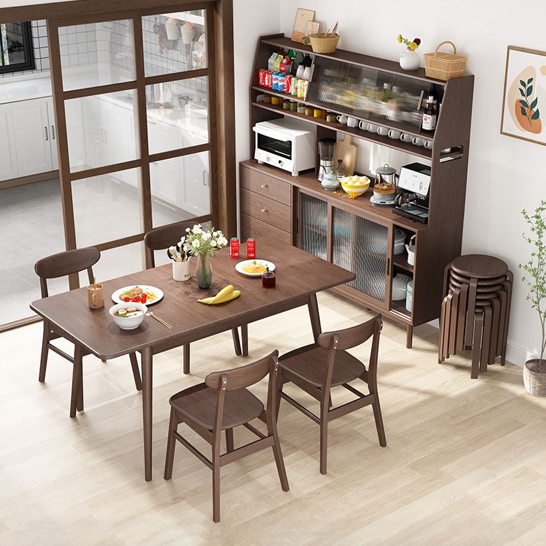 Rubberwood Rectangle Dining Table Extendable Table with Wooden Base and Legs Clearhalo ' dining_table' 'Dining Tables & Seating' 'Dining Tables' 'furn' 'furn_dining_table' 'Furniture' 'furniture_dining_table' 'Kitchen & Dining Furniture' 'kitchen&dining_furn' 'kitchen' 'kitchen_dining_table' 1200x1200_3db1113c-7142-493b-984a-c3a49f15e40b
