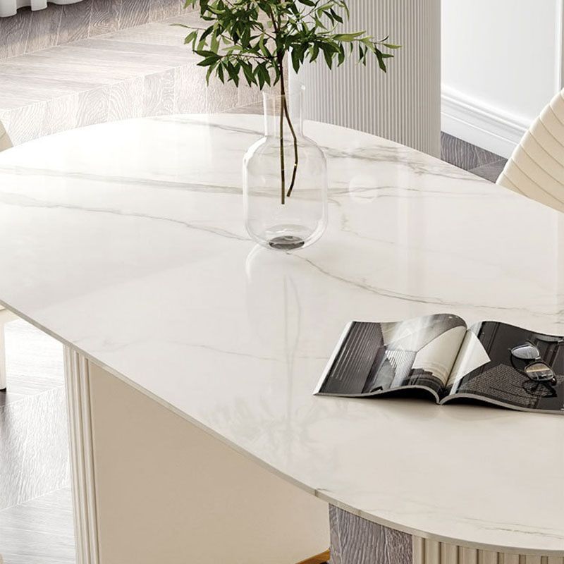 Stone Top Dining Table Modern Oval Table with Sled Base in White Clearhalo 'Dining Tables & Seating' 'Dining Tables' 'dining_table' 'furn' 'furn_dining_table' 'Furniture' 'Kitchen & Dining Furniture' 1200x1200_3db3ae2d-06b8-4f1a-ba3f-c90493998fb5