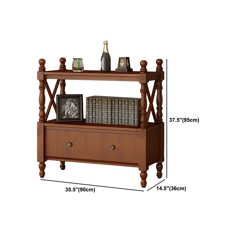 Etagere Open Back Bookshelf Nordic Solid Wood Bookcase with Drawer