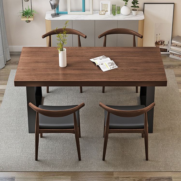 Simple Solid Wood Kitchen Dining Table Brown Rectangle Shape Dining Table with Double Pedestal Base Clearhalo ' dining_table' 'Dining Tables & Seating' 'Dining Tables' 'furn' 'furn_dining_table' 'Furniture' 'furniture_dining_table' 'Kitchen & Dining Furniture' 'kitchen&dining_furn' 'kitchen' 'kitchen_dining_table' 1200x1200_3db8c85b-3967-4d8c-afc4-3689a1d92c6b