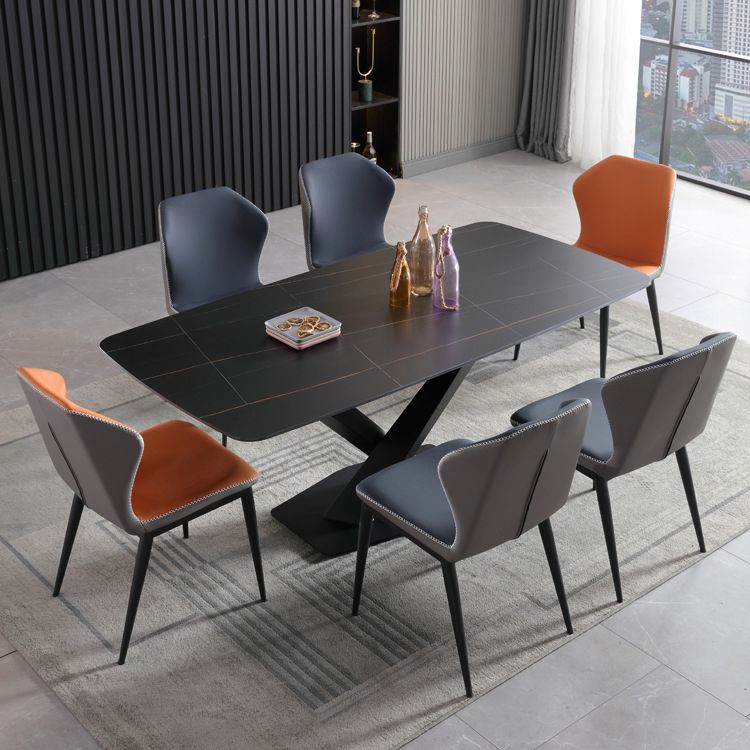 Rectangular Sintered Stone Dining Table Modern Dining Table with Steel Base for Home Clearhalo 'Dining Tables & Seating' 'Dining Tables' 'dining_table' 'furn' 'furn_dining_table' 'Furniture' 'Kitchen & Dining Furniture' 1200x1200_3dbb7904-7c42-41ff-8b23-dd4bbc8da442
