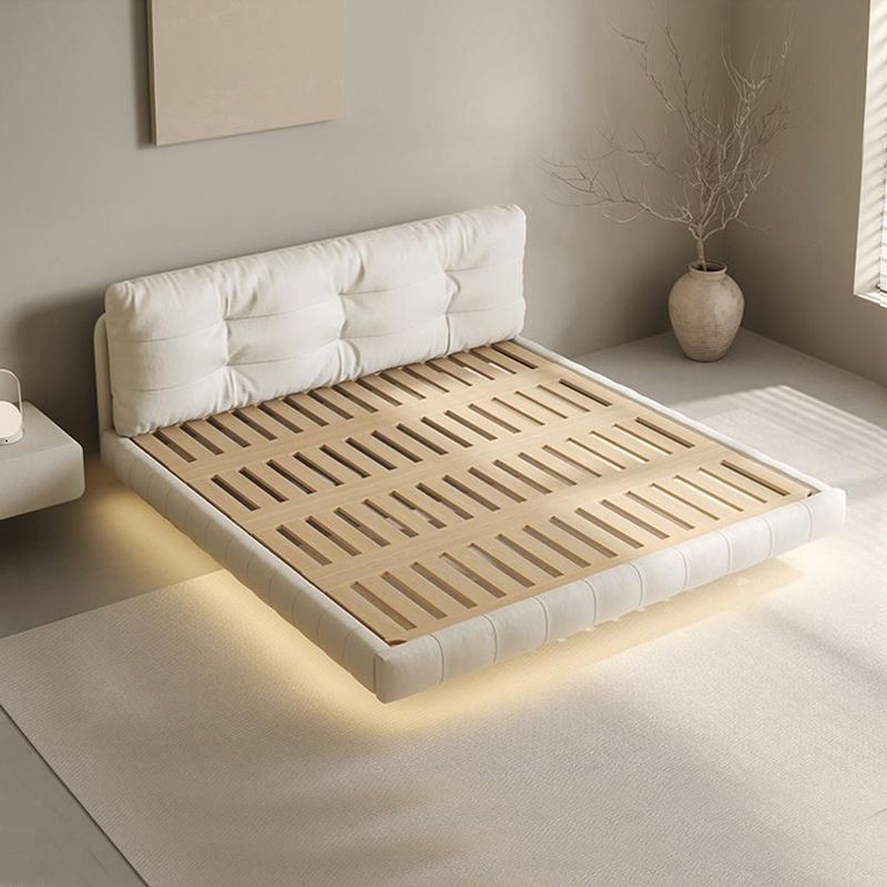 Genuine Leather Upholstered Platform Bed Light Beige Bed Frame Clearhalo 'Bedroom Furniture' 'Beds' 'furn' 'furn_beds' 'Furniture' 1200x1200_3dc20eb8-ffd7-4c5e-bfdc-54cab1287333