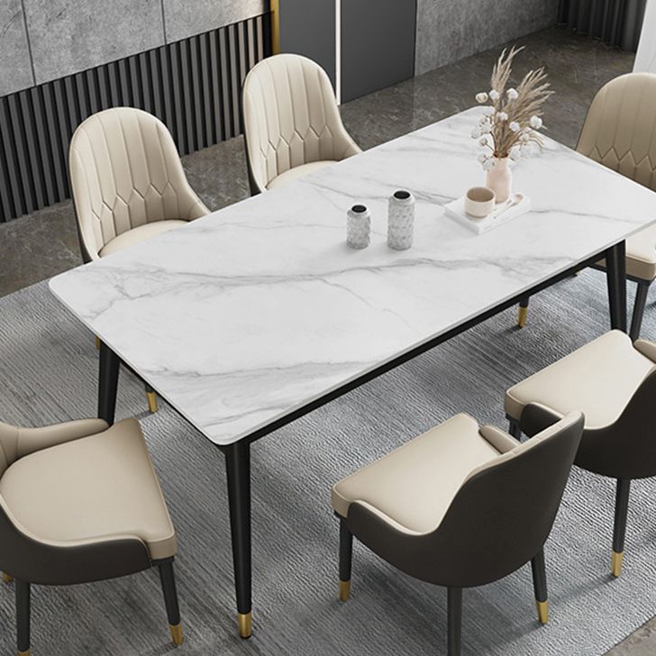 Rectangle Dining Table White and Gray Stone Modern Dining Table