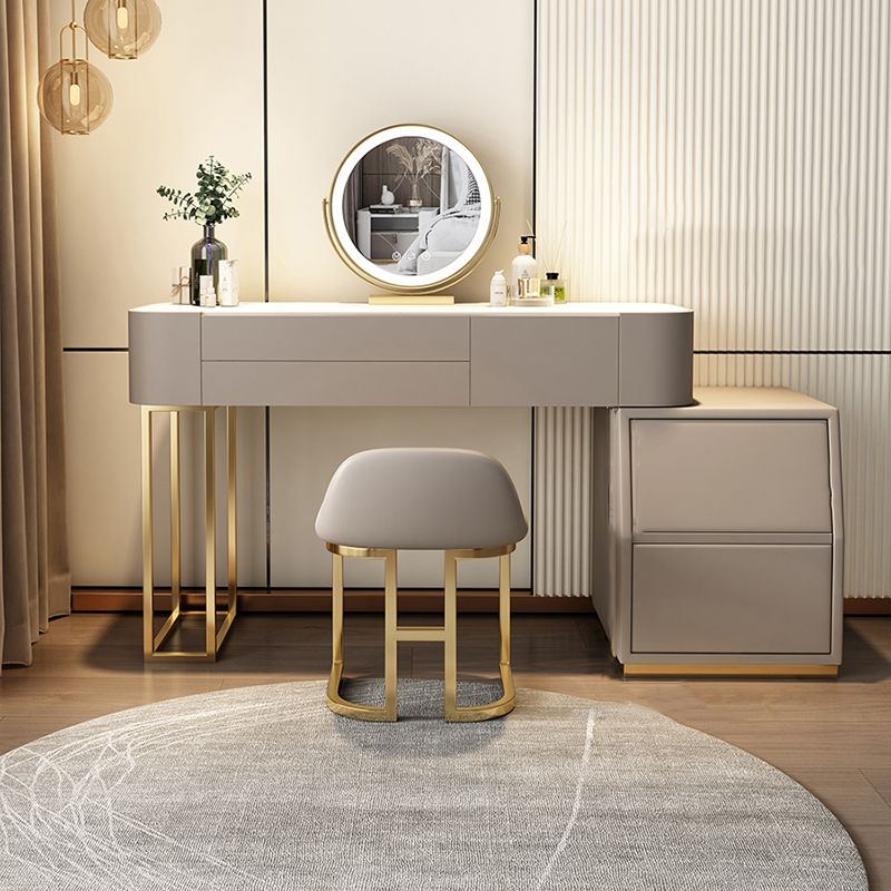 Steen top make-up ijdelheid bruin massief hout ijdelheid kleedtafel set met 5 laden