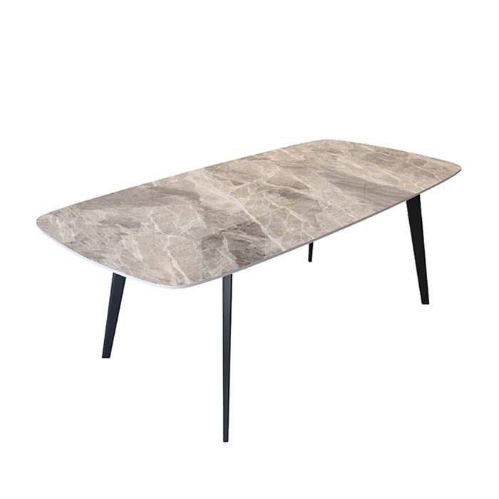 Mesa de comedor de estilo moderno Mesa rectangular de piedra sinterizada con base de metal