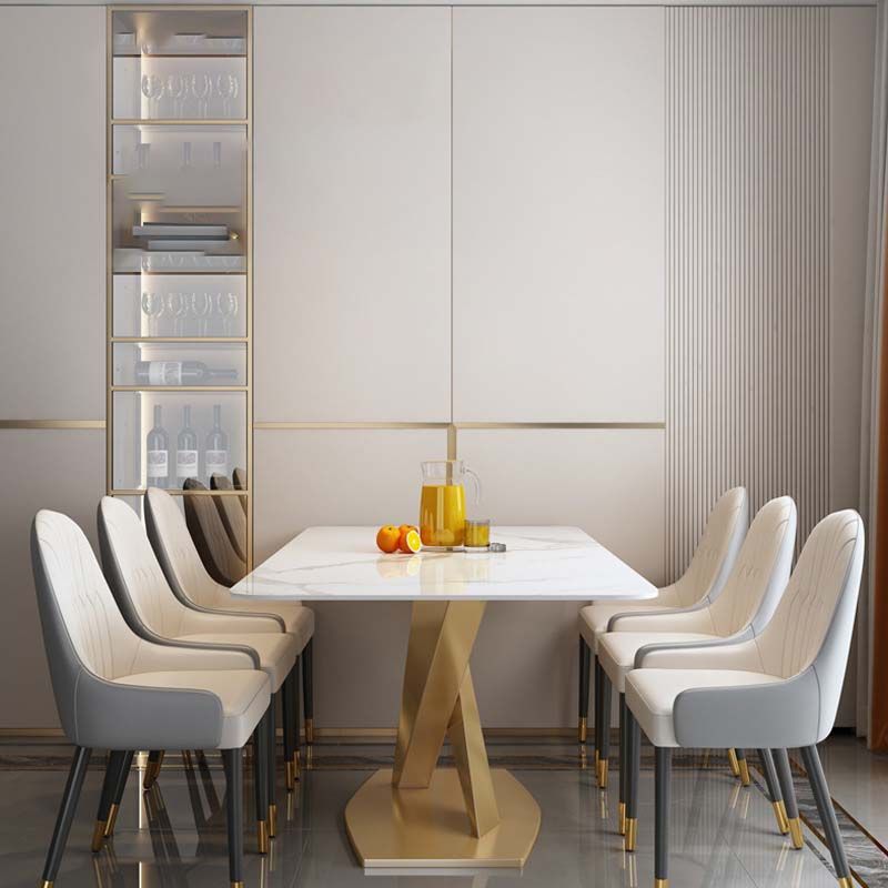 Glam Style Sintered Stone Table Rectangle Table with Metal Legs for Home Clearhalo 'Dining Tables & Seating' 'Dining Tables' 'dining_table' 'furn' 'furn_dining_table' 'Furniture' 'Kitchen & Dining Furniture' 1200x1200_3dd07048-a97b-44ea-907b-690a90beaf50