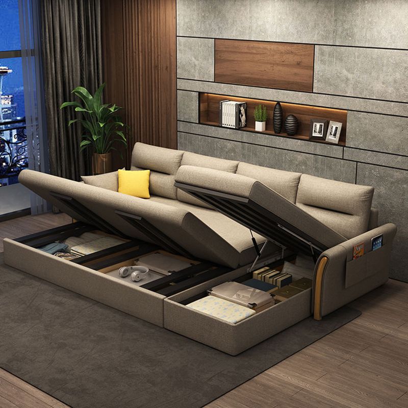 Modern Convertible Futon Sofa Bed 4-seater Settee Furniture with Bolster Pillows Clearhalo 'furn' 'furn_sectionals' 'Furniture' 'furniture_sectionals' 'kitchen' 'kitchen_sectionals' 'Living Room Furniture' 'Sectionals' 1200x1200_3dd6b4de-f875-45cf-bb63-1be1aa07f03d