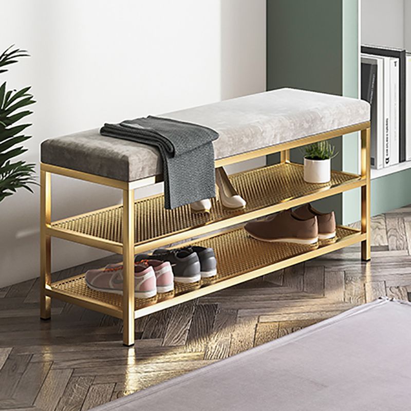 12.6 Inch Wide Entryway Bench Glam Metal Cushioned Seating Bench Clearhalo 'Benches' 'Chairs & Seating' 'furn' 'furn_benches' 'Furniture' 'Living Room Furniture' 1200x1200_3dd6e49e-87d0-4825-aec2-1f2629252fb6