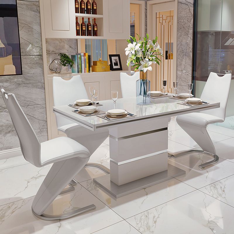 Luxury Artificial Wood Dining Table Rectangle White Table with Metal Pedestal Clearhalo 'Dining Tables & Seating' 'Dining Tables' 'dining_table' 'furn' 'furn_dining_table' 'Furniture' 'Kitchen & Dining Furniture' 1200x1200_3dd7207d-650a-4d8e-ab99-9b79e789503c