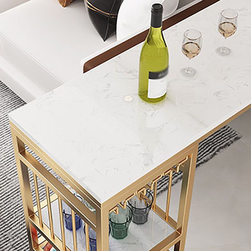 Glam Rectangle Faux Marble Bistro Table Gold Double Pedestal Bar Dining Table with 3-Shelf Clearhalo 'Bar Furniture' 'Bar Tables' 'bar_tables' 'furn' 'furn_bar_tables' 'Furniture' 'furniture_bar_tables' 'Kitchen & Dining Furniture' 'kitchen&dining_furn' 'kitchen' 1200x1200_3dd762f0-7b21-47a0-9a77-988312826cbf